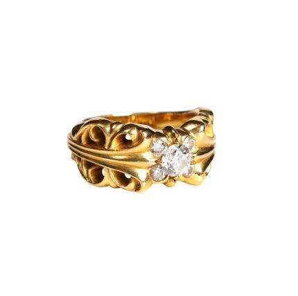 22K Gold Double Floral Ring With 5 Diamonds