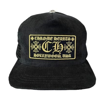 Chrome Hearts CH Hollywood Corduroy Trucker Hat – Black/Gold