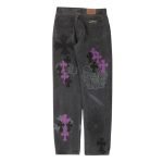 Chrome Hearts Fleur Knee Leather Cross Patch Pants