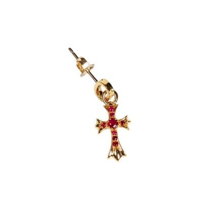 22K Gold Baby Cross Charm Earrings With Rubies