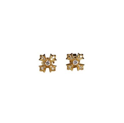 22K Gold CH Plus Stud Earrings With Diamonds