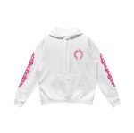 Chrome Hearts Pink Horseshoe Floral Sleeve Pullover Hoodie White
