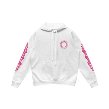 Chrome Hearts Pink Horseshoe Floral Sleeve Pullover Hoodie White