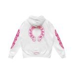 Chrome Hearts Pink Horseshoe Floral Sleeve Pullover Hoodie White