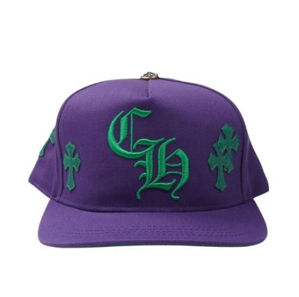 Chrome Hearts Embroidered Cross Baseball Hat – Purple & Green Edition