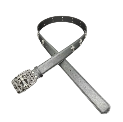 Chrome Hearts Floral Cross Oval Buckle Belt Black