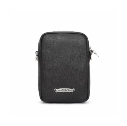 Chrome Hearts Black Leather Logo Mini Crossbody Bag