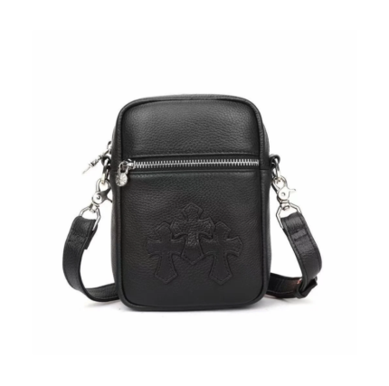 Chrome Hearts Black Triple Cross Leather Mini Crossbody Bag