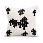 Chrome Hearts White Boucle Black Cross Cushion