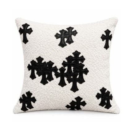 Chrome Hearts White Boucle Black Cross Cushion