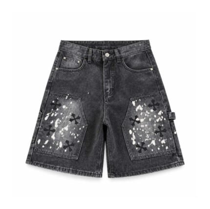 Chrome Hearts Black Splatter Cross Denim Shorts