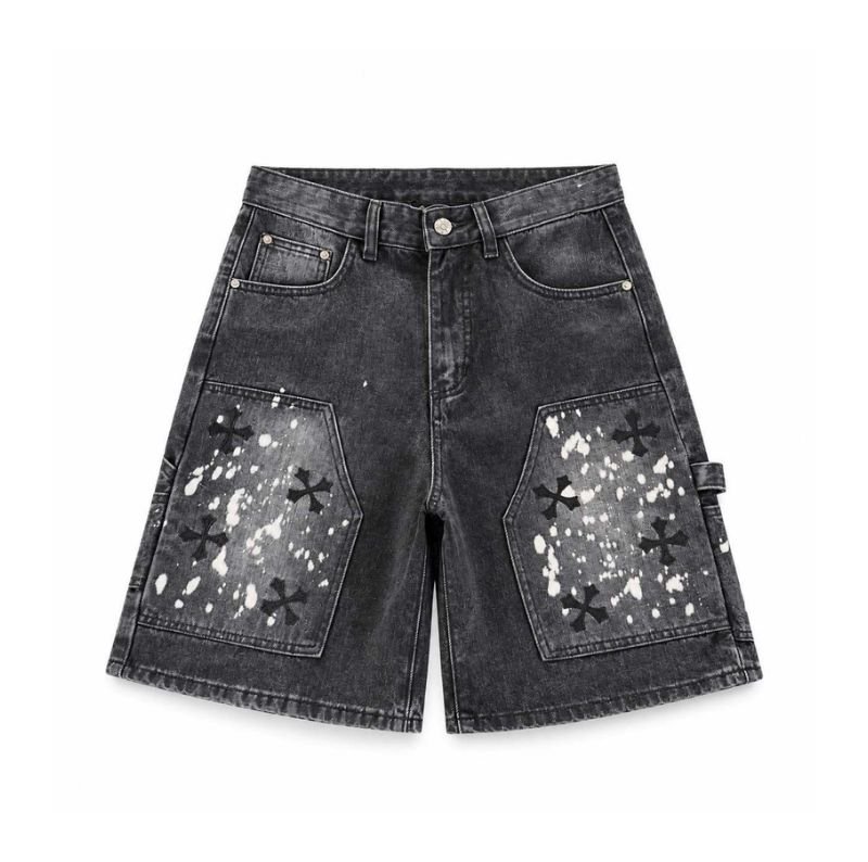 Chrome Hearts Black Splatter Cross Denim Shorts Chrome Hearts Black Splatter Cross Denim Shorts