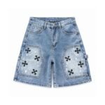Chrome Hearts Light Blue Splatter Cross Denim Shorts
