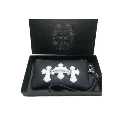 Chrome Hearts White Triple Cross Leather Wristlet Wallet