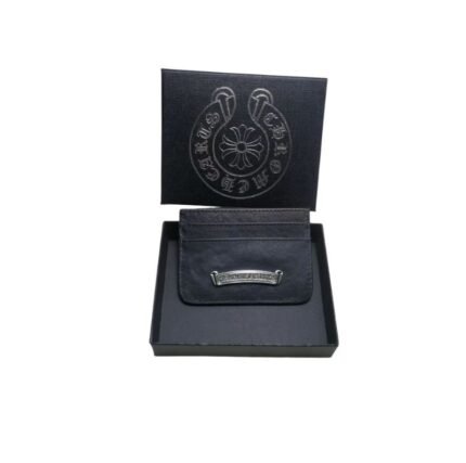 Chrome Hearts Black Leather Logo Plaque Card Holder
