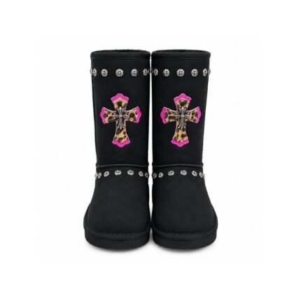 Chrome Hearts Black Leopard Cross Studded Winter Boots