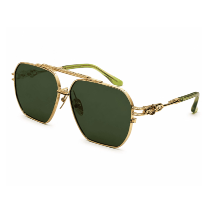 Chrome Hearts Gold Hexagon Green Lens Sunglasses