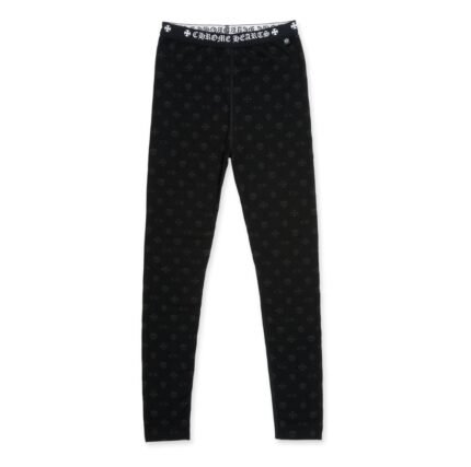 Chrome Hearts Black Cotton Leggings With Gray Multilogo Print
