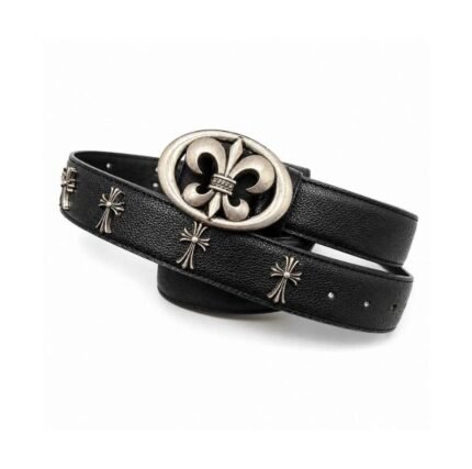 Chrome Hearts Silver Cross Oval Buckle Leather Belt