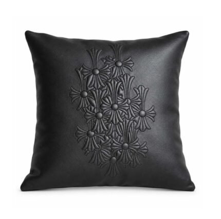 Chrome Hearts Black Floral Cross Leather Pillow