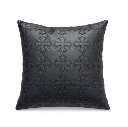 Chrome Hearts Black Embossed Cross Leather Pillow