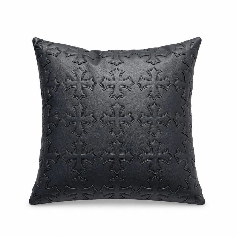 Chrome Hearts Black Embossed Cross Leather Pillow Chrome Hearts Black Embossed Cross Leather Pillow