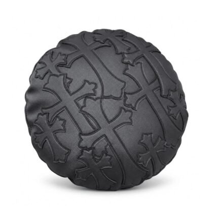 Chrome Hearts Black Gothic Cross Round Leather Pillow