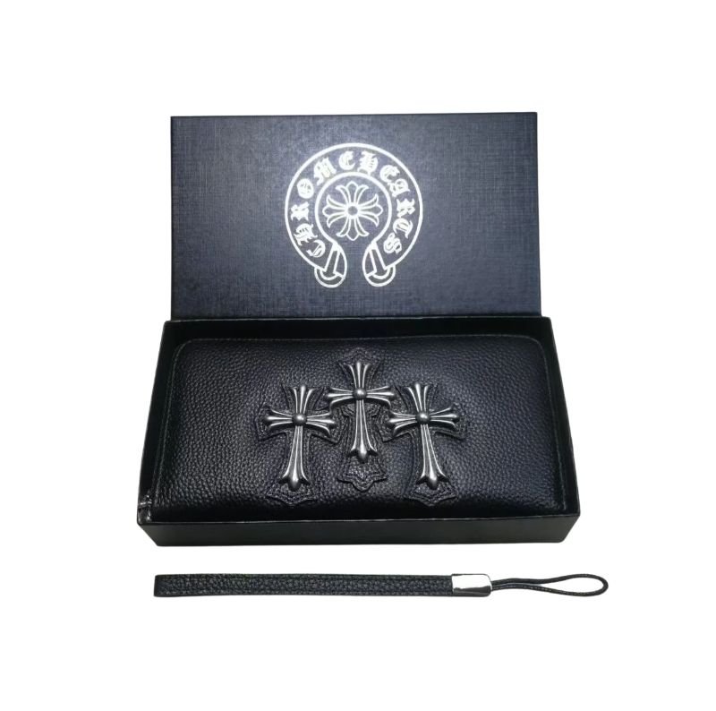 Chrome Hearts Black Triple Cross Leather Zip Wallet Chrome Hearts Black Triple Cross Leather Zip Wallet