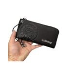 Chrome Hearts Black Leather Horseshoe Zip Long Wallet